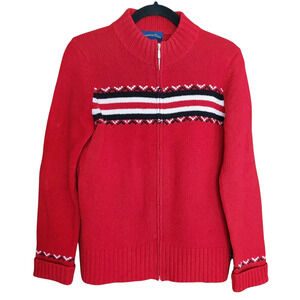 Charter Club Woolmark 100% Pure New Wool Womens Red Sweater Full Zip Mock Neck M